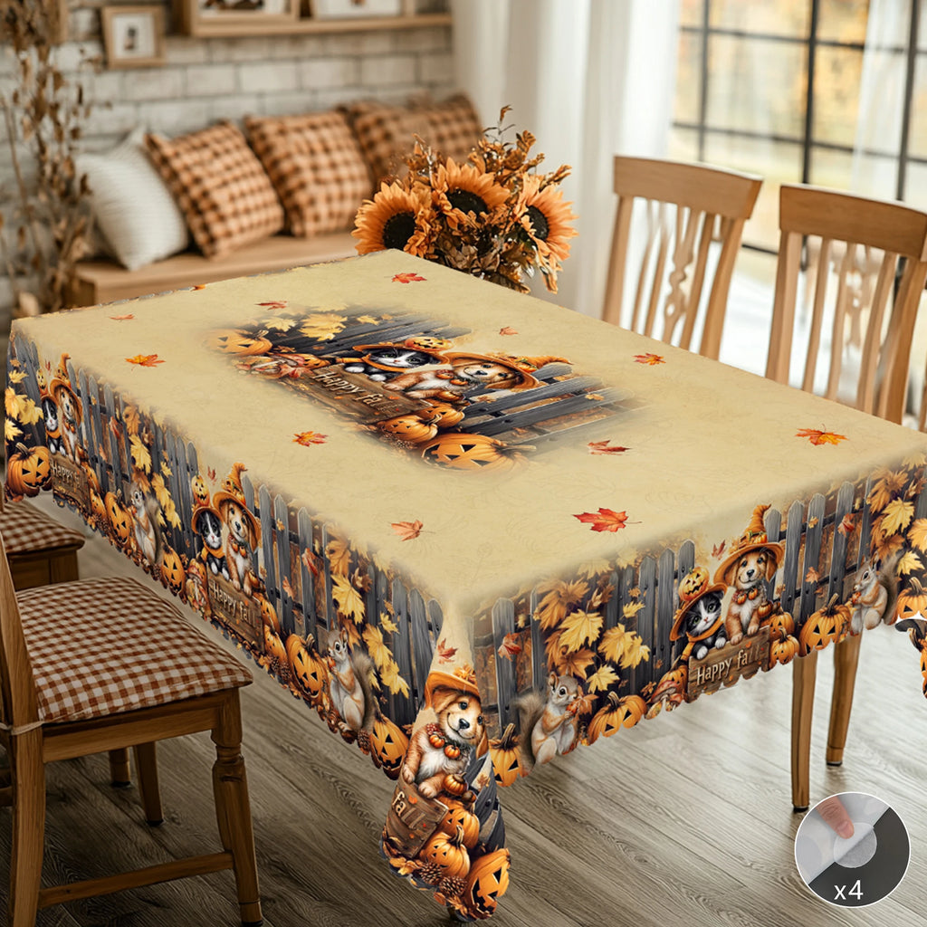 1 Piece of Autum Thanksgiving Themed Printed Tablecloth, Retro Country Farmhouse, Pumpkin Pattern