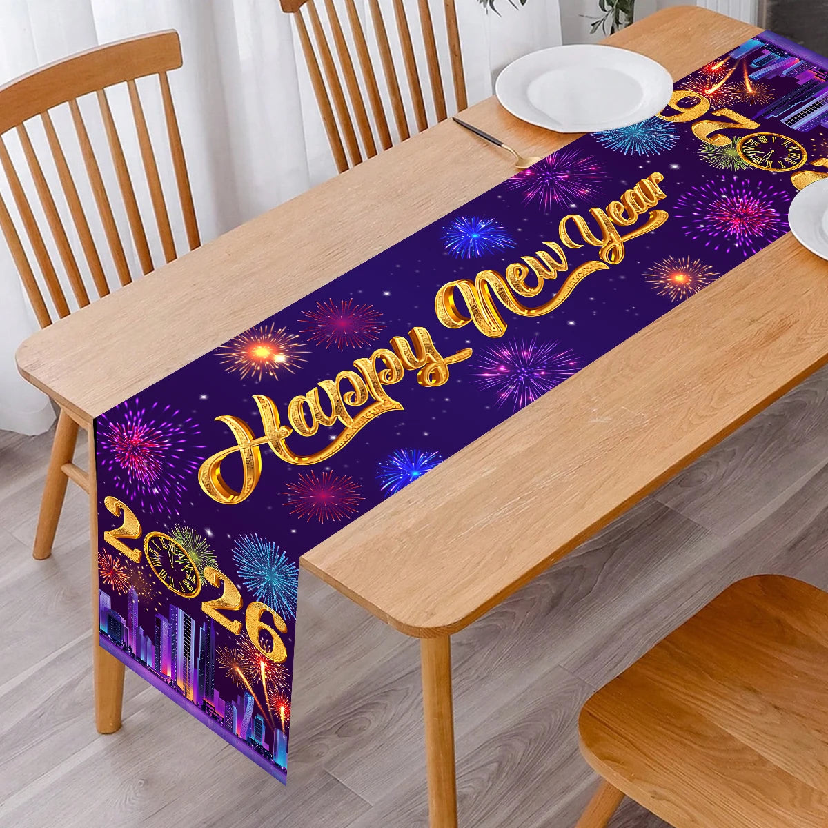 New Year Table Runner Black Gold Glitter New Years Eve Table Cover 2026 Happy New Year Party Table Decorations for Home Party