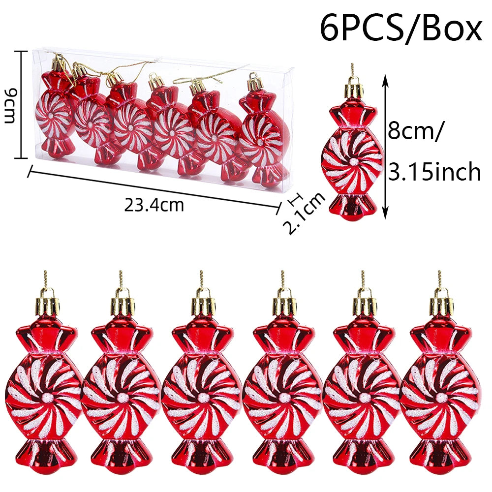 Christmas Candy Ornament Set Xmas Tree Decor Hanging Red Christmas Party Lollipop Candy Cane Pendant Decorations New Year Gift