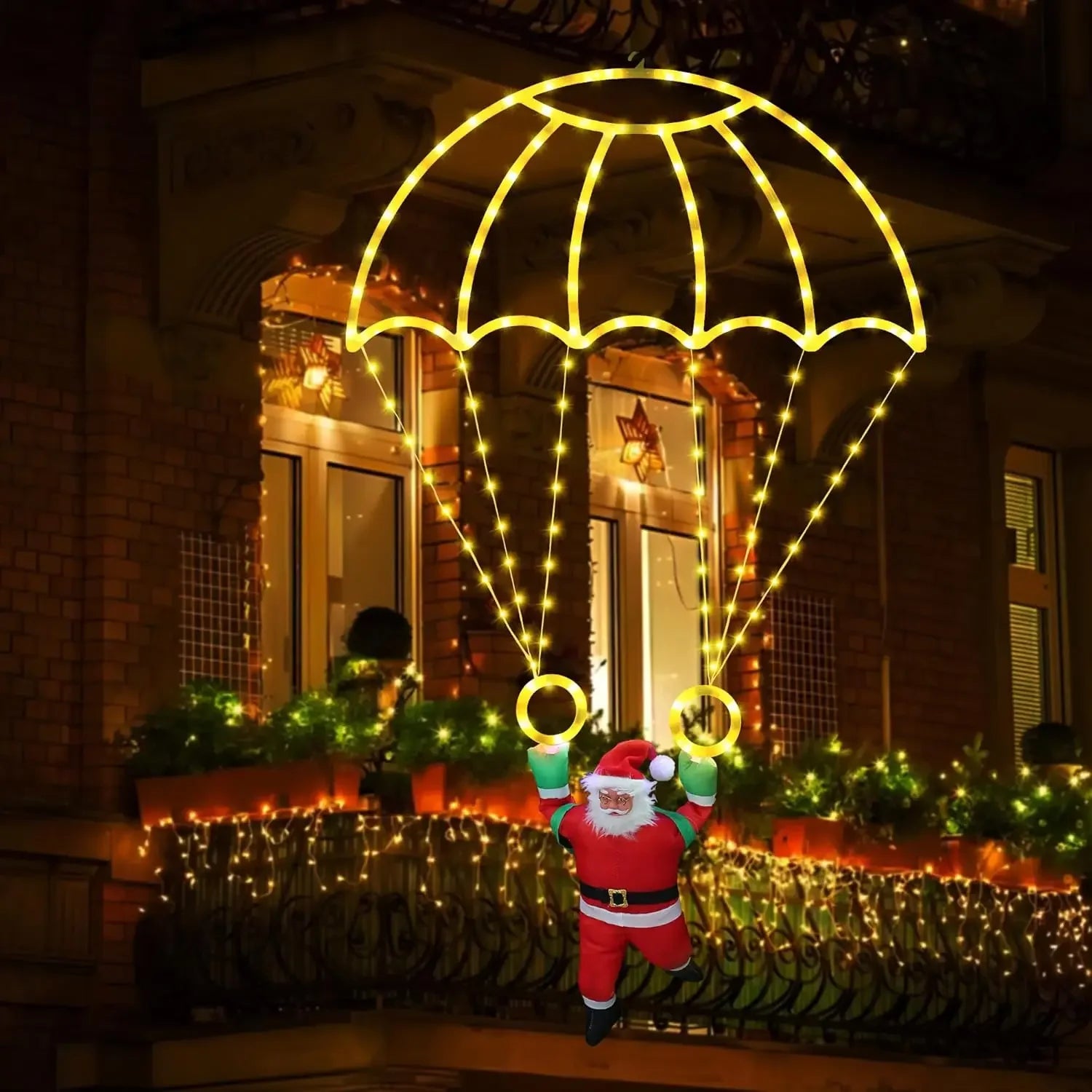 Christmas Decorations Outdoor Christmas Parachute Lights Santa Claus Hanging Multicolor Xmas Lights Holiday Decorative Indoor