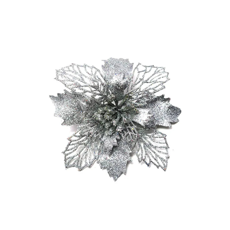 9cm Glitter Artifical Christmas Flowers Christmas Tree Wreath Decorations Fake Flowers Xmas Garland Ornaments New Year 2024