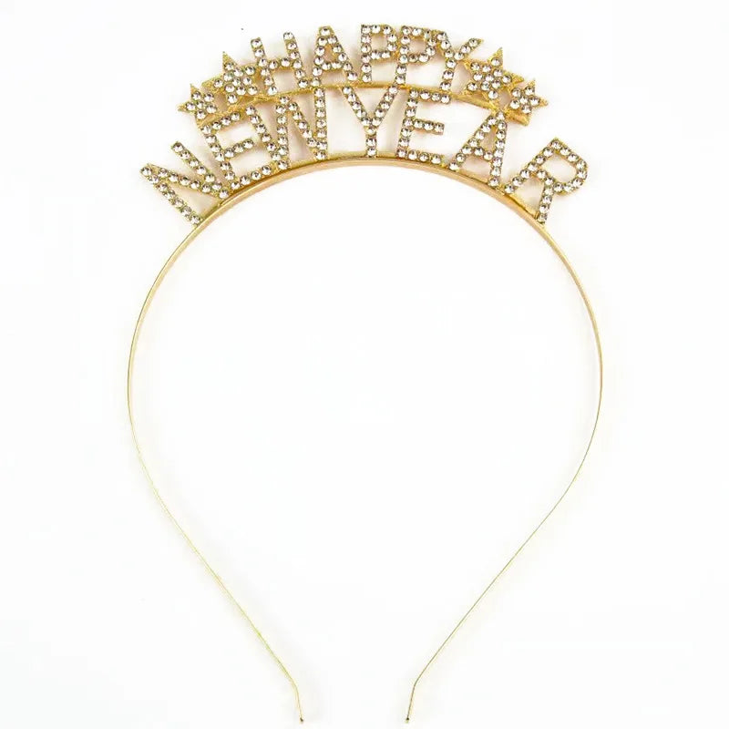1pcs Happy New Year Headbands for Women Men Girls Boys Rhinestone Headband Eve Party Supplies