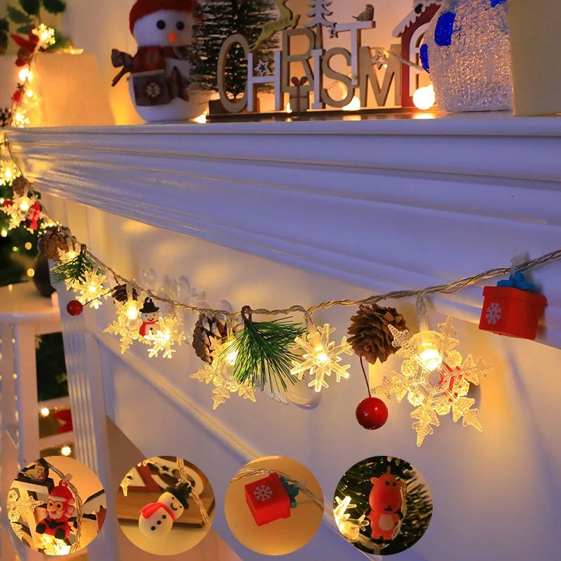Christmas LED Light String Santa Claus Elk Snowman Xmas Ornament String Light Christmas Decorations 2025 New Year Navidad Gift