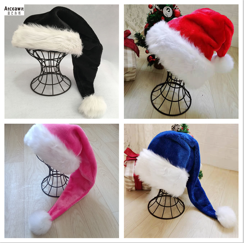 Christmas Black Red Plush Hat Santa Novelty Hat Kids Christmas Decorations For New Year Home Santa Claus Gift Party Supplies