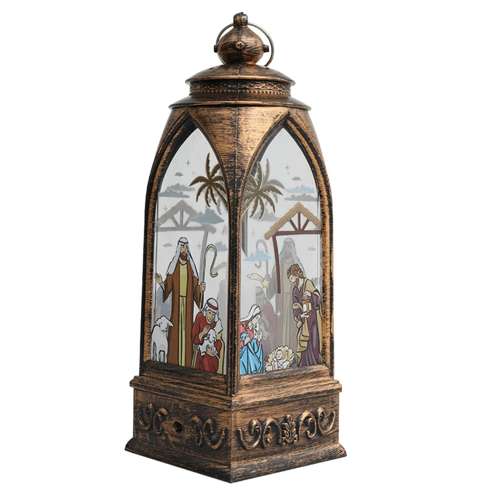 Christmas Decorations LED Lights Golden Arch Lantern Night Light Religious Jesus Retro Ornaments Festive Atmosphere Enhancer