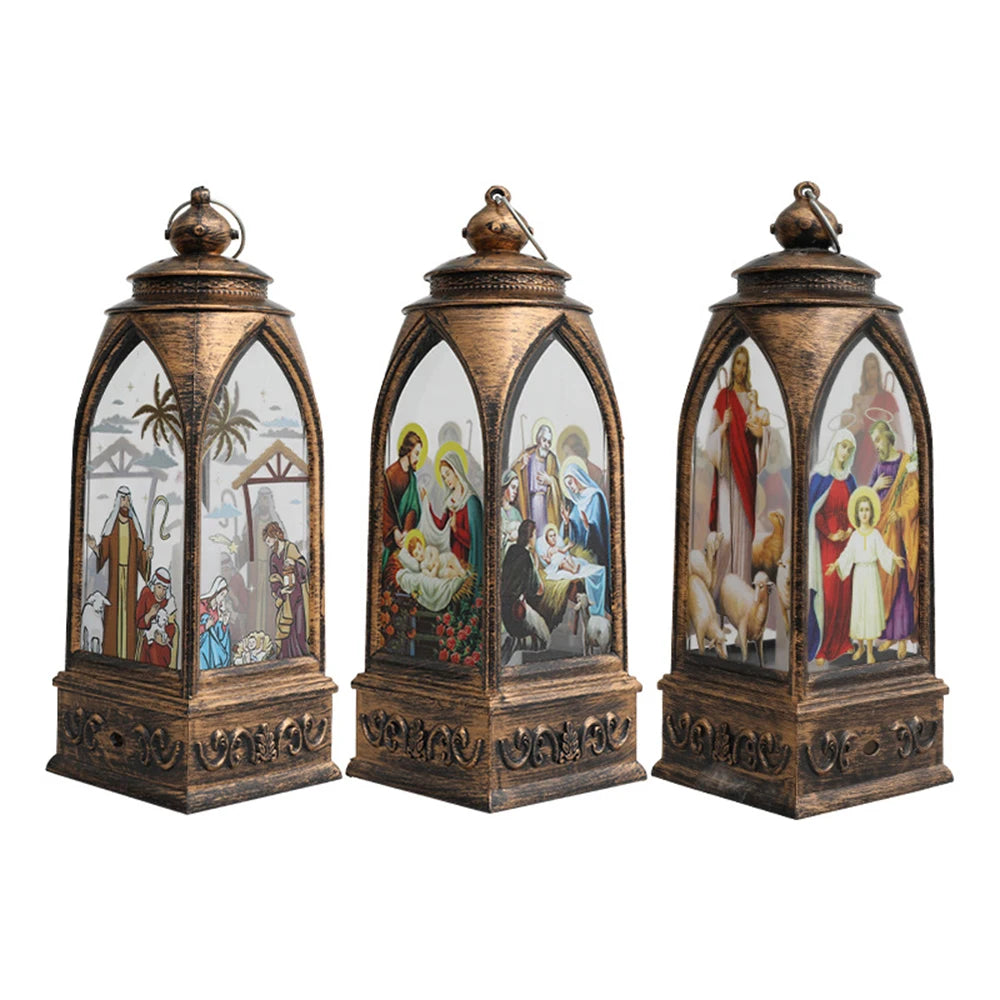 Christmas Decorations LED Lights Golden Arch Lantern Night Light Religious Jesus Retro Ornaments Festive Atmosphere Enhancer