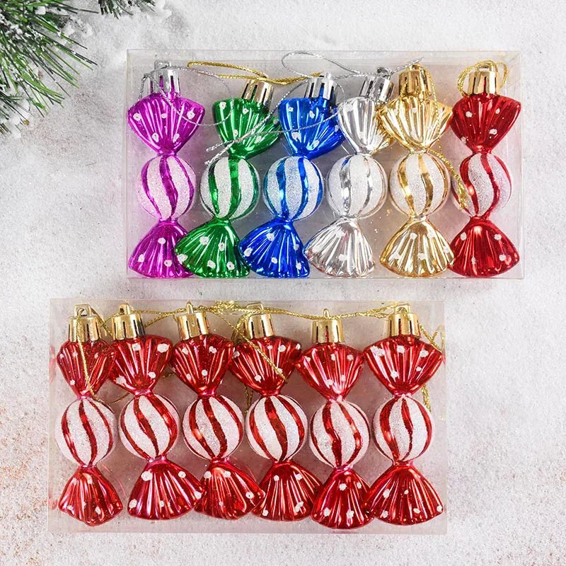 6pcs Christmas Candy Cane Pendants Red Candy Crutch Xmas Tree Hanging Decoration For Home New Year Gifts Navidad Noel Ornaments