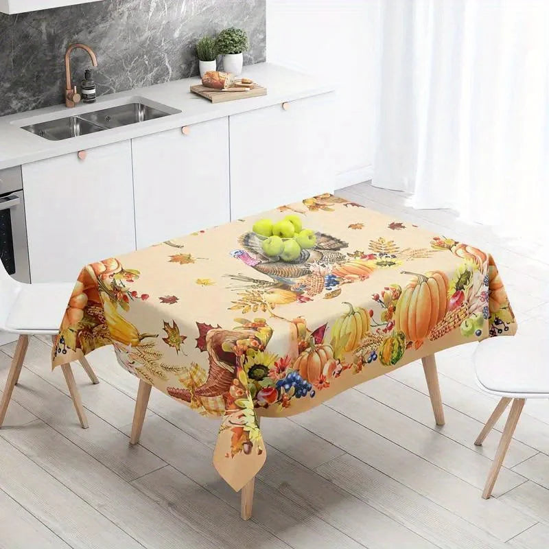 Thanksgiving Turkey Rectangle Tablecloths Autumn Pumpkin Flowers Maple Leaf Table Cover Kitchen Holiday Party Dining Table Decor