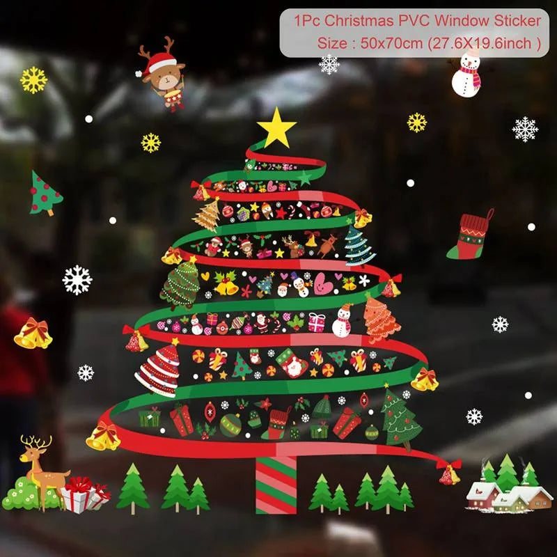 Christmas Wall Window Stickers Christmas Decoration For Home 2024 Merry Christmas Ornaments Xmas Navidad Happy New Year 2025