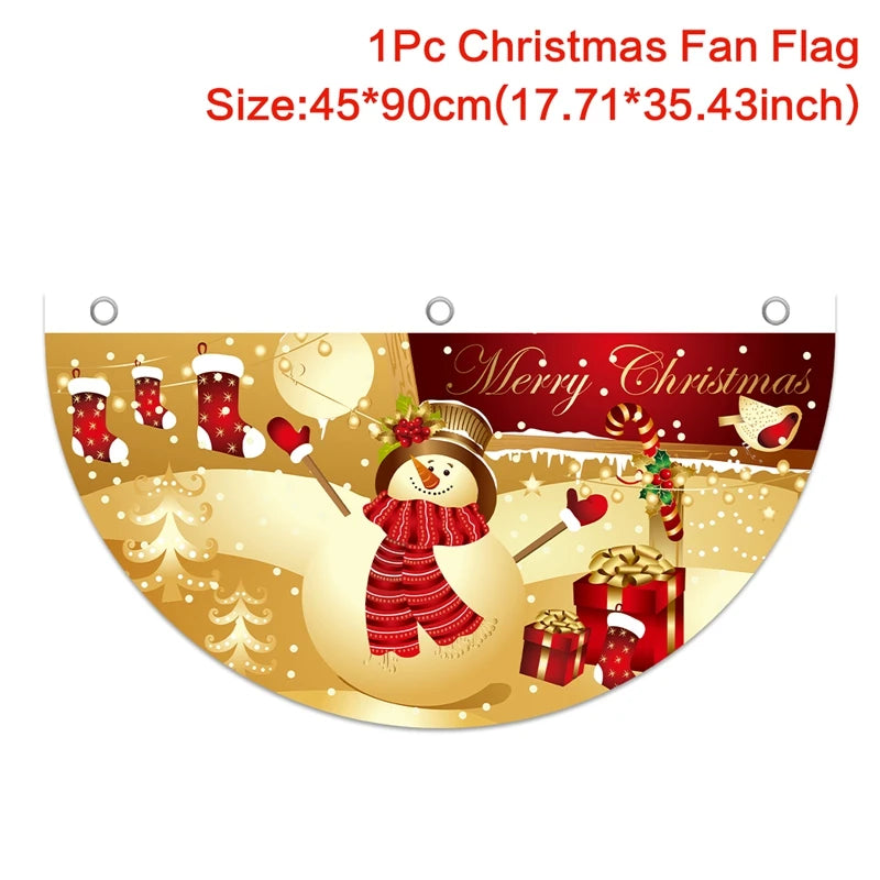Christmas Outdoor Fan-shaped Flag Banner Merry Christmas Decoration for Home 2024 Xmas Ornament Navidad Natal Noel New Year 2025