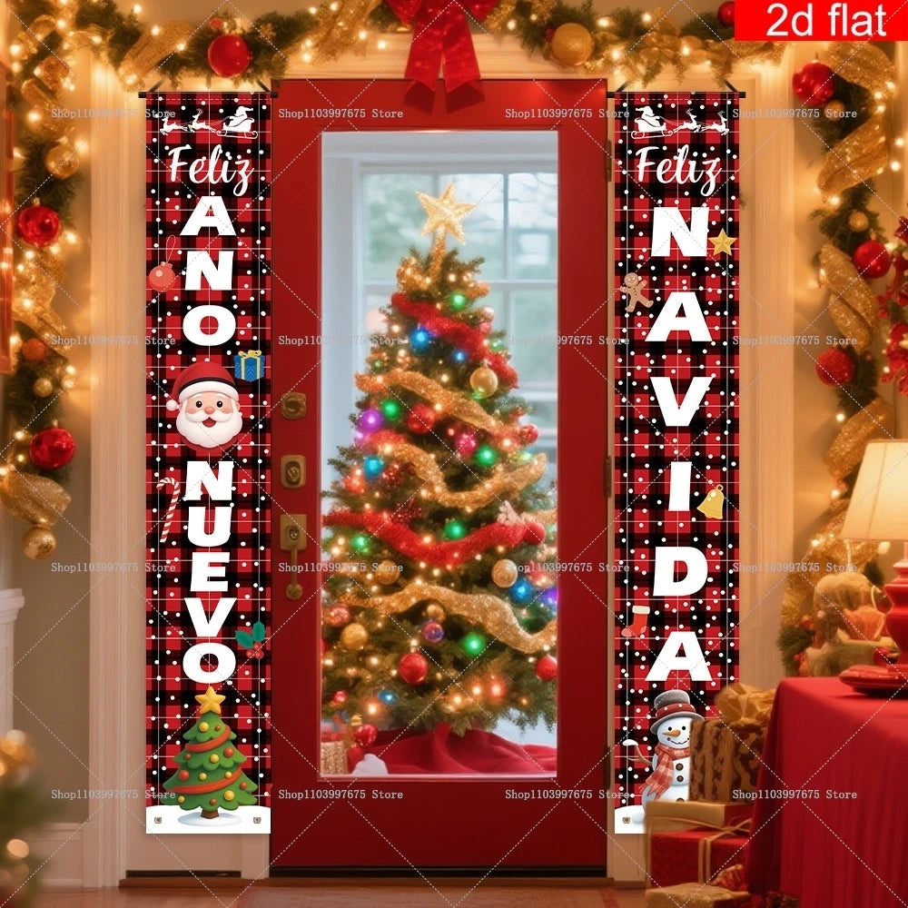 Spanish Merry Christmas Banners Xmas New Year Party Decorations Couplets Porch Signs for Indoor Outdoor Wall Hanging Decor