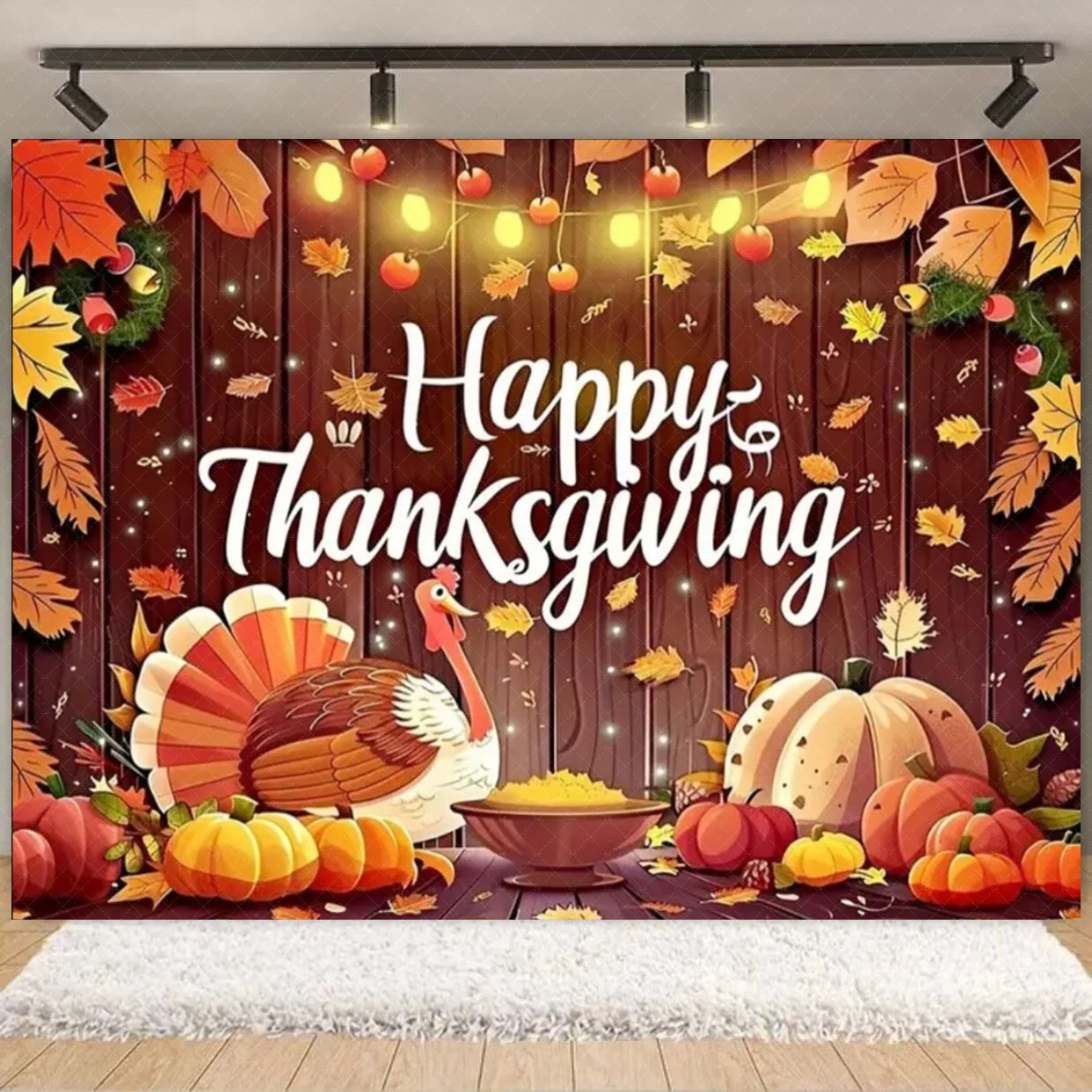 Autumn Harves Happy Thanksgiving Background Pumpkin Turkey Orange Backdrop Banner Party Decorations Supplies Family Party Gifts