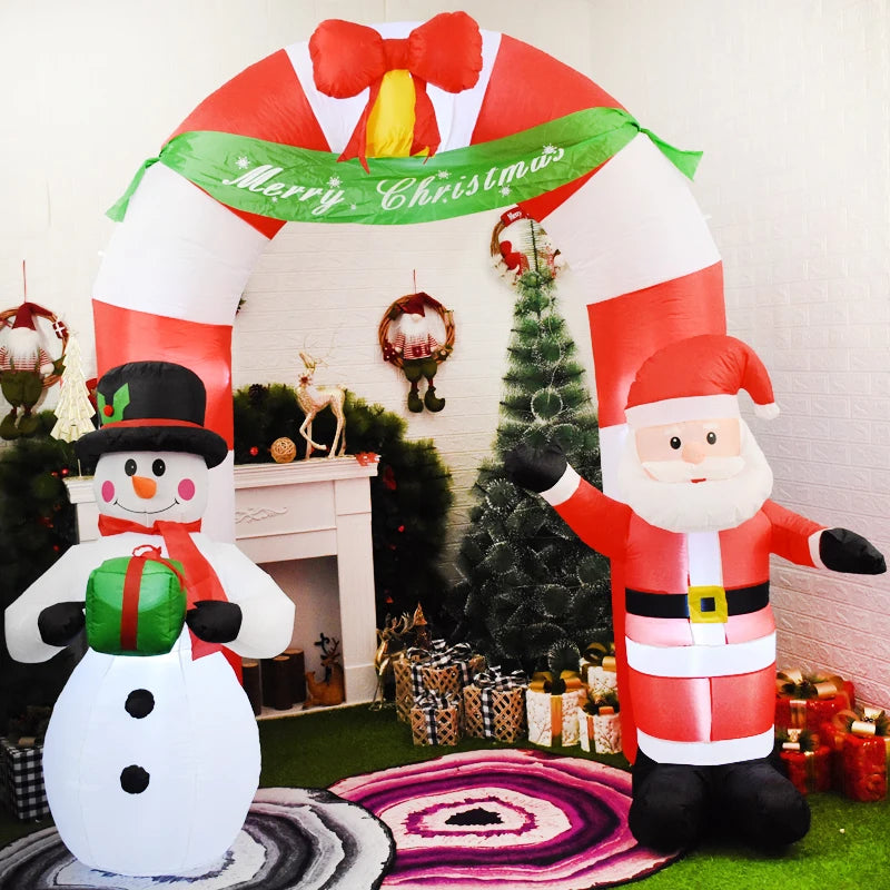 Christmas Inflatable Gingerbread House with LED Lights Candy Arch Inflatables for Outdoor Yard Lawn Holiday Party Decoration