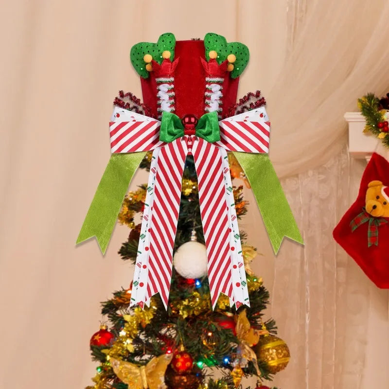 Christmas Tree Decorations Tree Top Star Striped Bow Tree Hat Sequin Christmas Tree Hat Hanging Decoration Christmas Decor