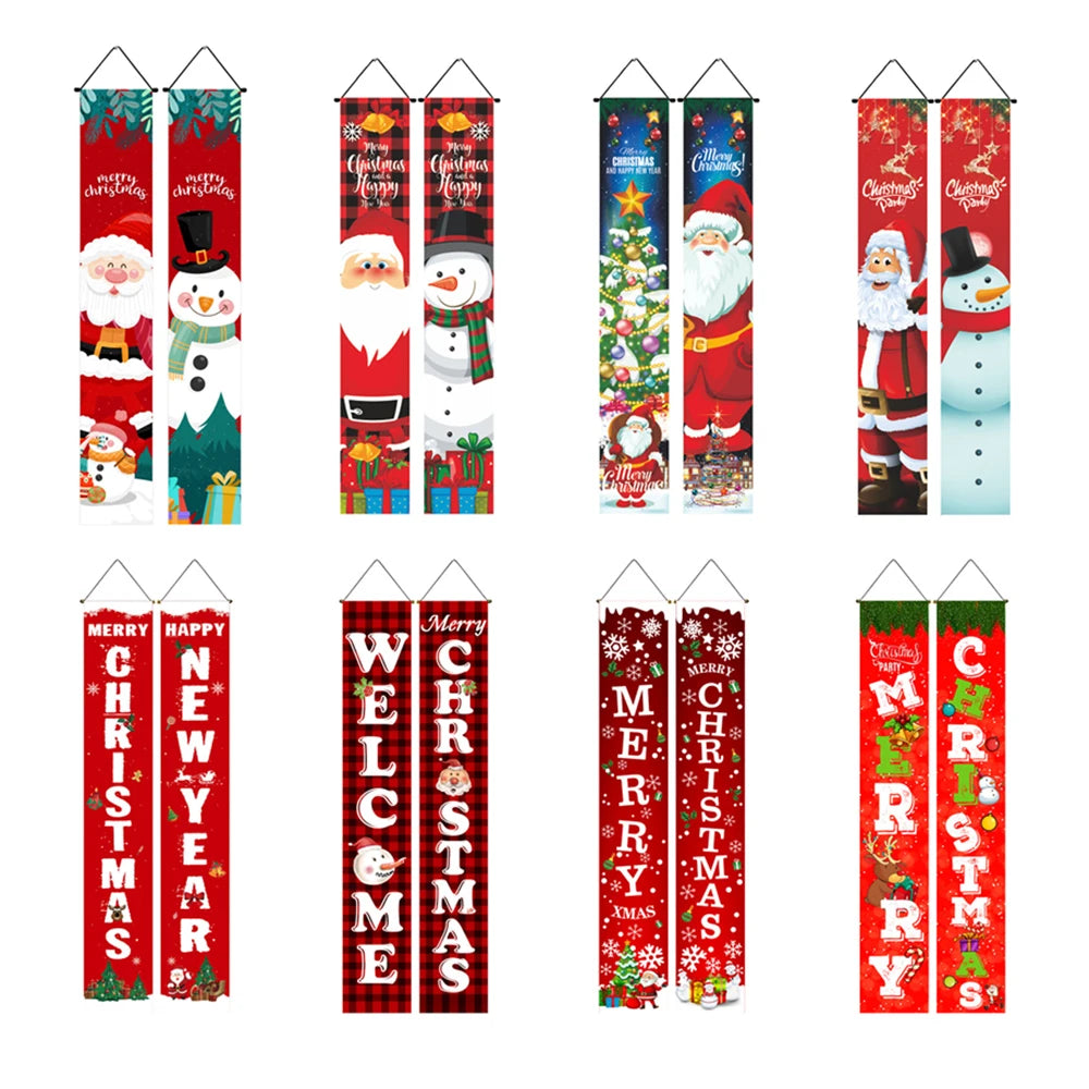Christmas Door Decoration Merry Christmas Snowman Santa Banner Xmas Hanging Ornament Decoration for Home Happy New Year 2023
