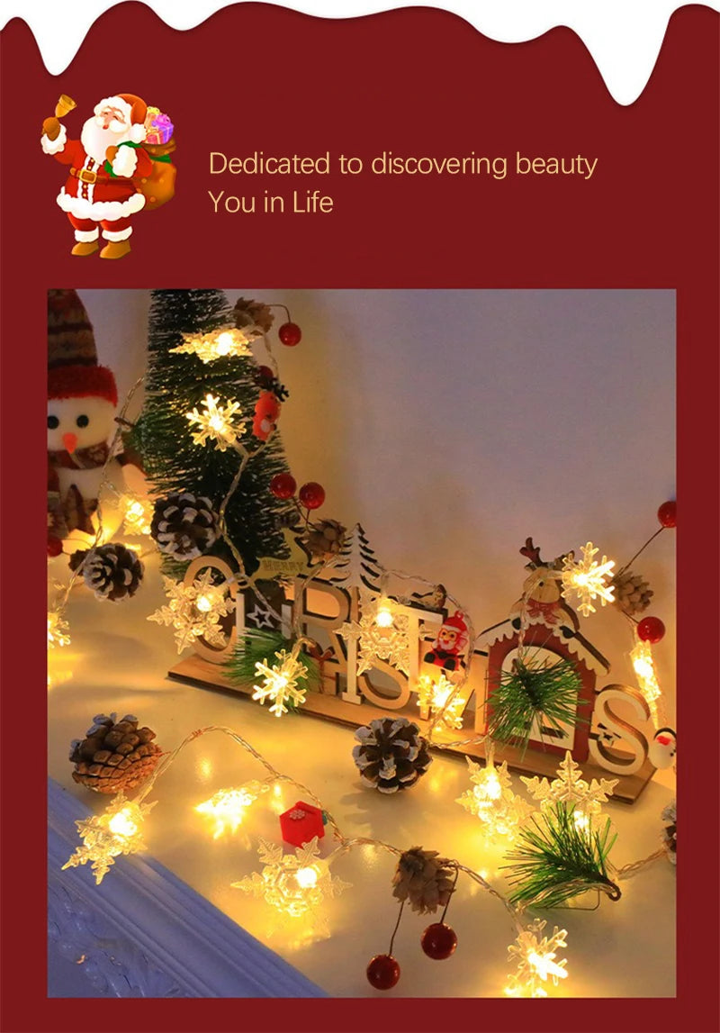 Christmas LED Light String Santa Claus Elk Snowman Xmas Ornament String Light Christmas Decorations 2025 New Year Navidad Gift