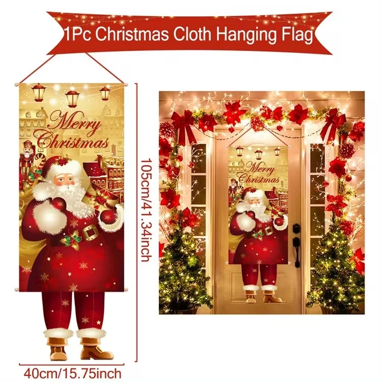 Merry Christmas Hanging Flag Christmas Decorations For Home 2024 Christmas Door Banner Xmas Gifts Navidad Happy New Year 2025
