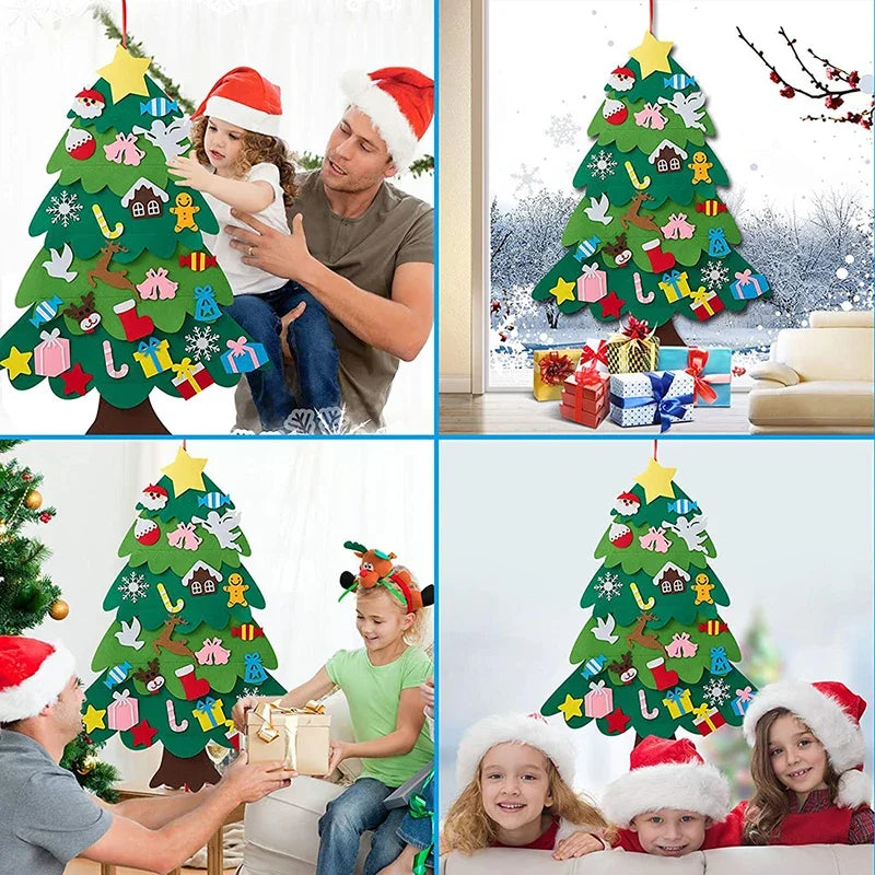 DIY Felt Christmas Decorations Xmas Tree Door Wall Hanging Ornaments Felt Christmas Tree New Year Santa Claus Xmas Kids Gifts