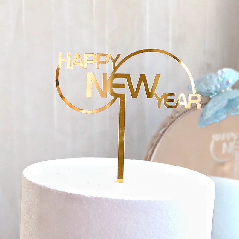 2023 Happy New Year birthday Cake Topper Red Gold Acrylic Kids New Year's Party Cake Topper Home Party Gifts Dessert Decoration