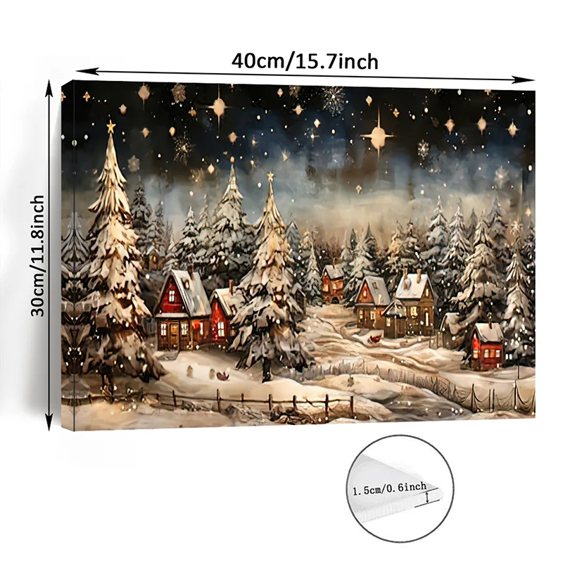 1PC Charming Farmhouse Winter Village Night View - Framed Canvas Wall Art Christmas Decorations and Holiday Gifts Framed