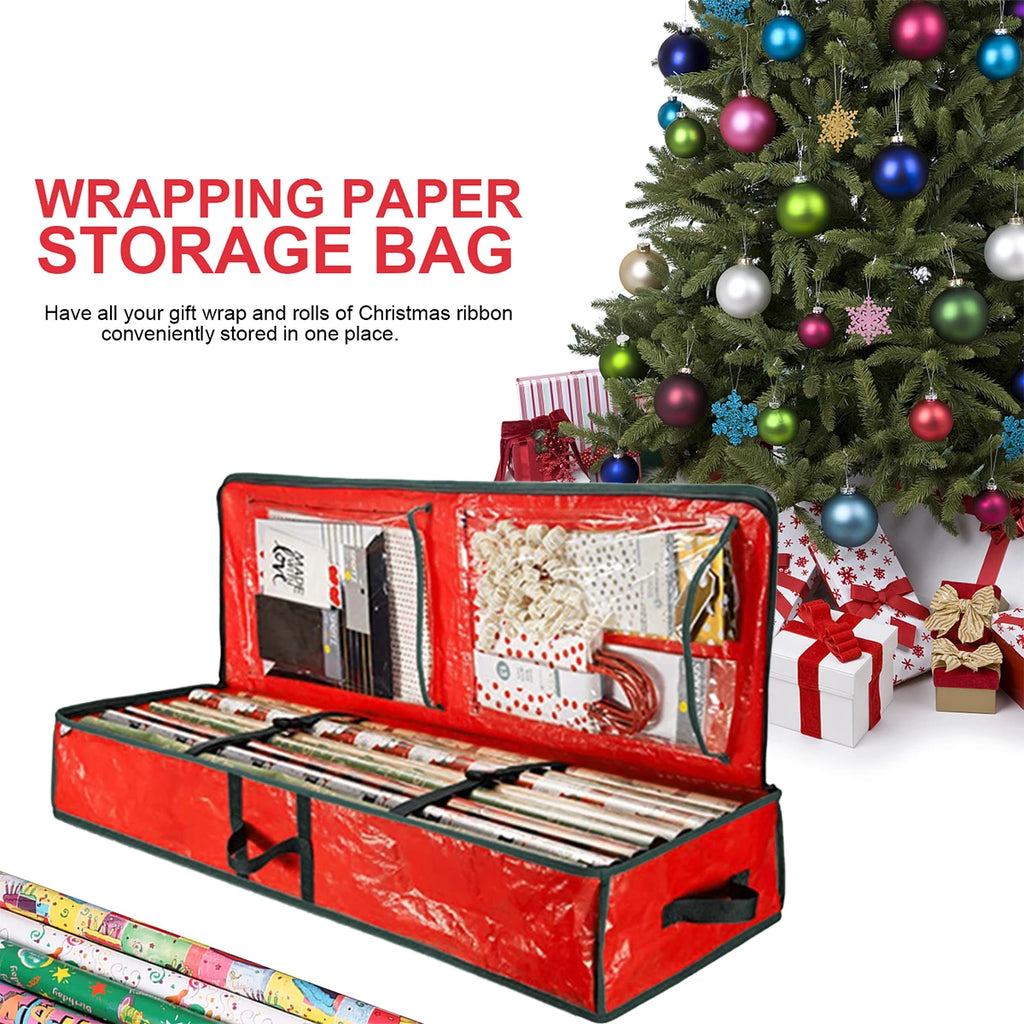 Christmas Wrapping Paper Storage Organizer 40" Durable 600D Oxford Fabric Gift Wrap Storage Bag Fits Ribbon Ornaments Holiday