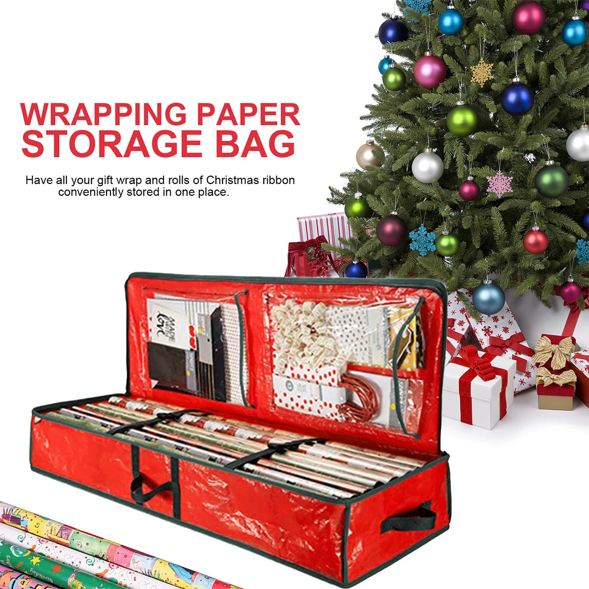 Christmas Wrapping Paper Storage Organizer 40" Durable 600D Oxford Fabric Gift Wrap Storage Bag Fits Ribbon Ornaments Holiday