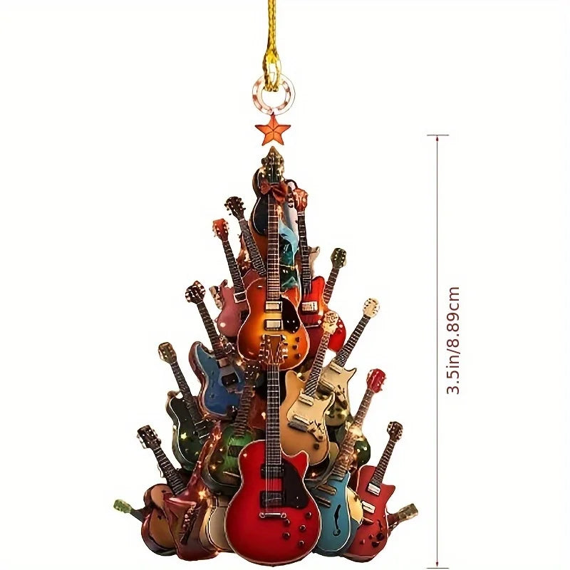 3pcs 2026 New Years Christmas Guitar Hanging Ornaments 2D Flat Acrylic Xmas Tree Pendant Festival Supplies Pendant Decor Gift