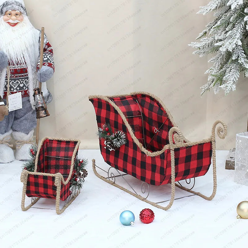 Christmas decorations,ornaments, pine cones, hemp ropes, decorative creative fabrics, Christmas snowmobile, deer cart, set props