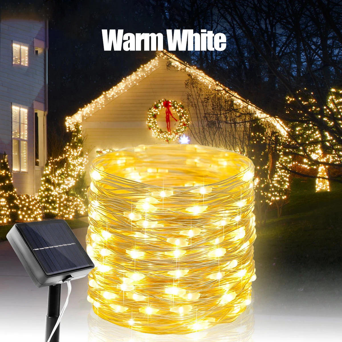 7M/12M/22M/32M/42M Solar Christmas String Lights IP65 Waterproof Christmas tree lights 8 modes Halloween Party Fairy Lights