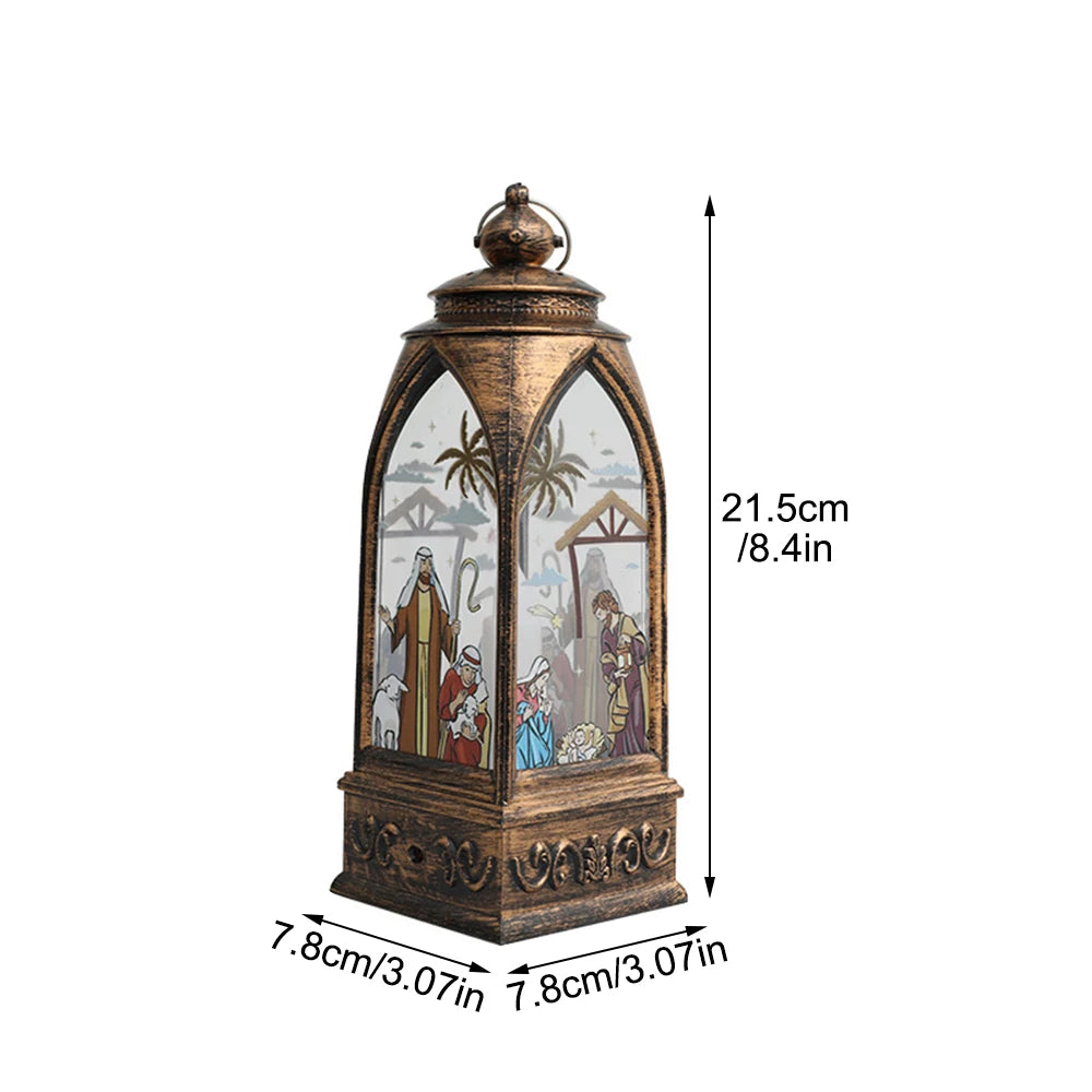 Christmas Decorations LED Lights Golden Arch Lantern Night Light Religious Jesus Retro Ornaments Festive Atmosphere Enhancer