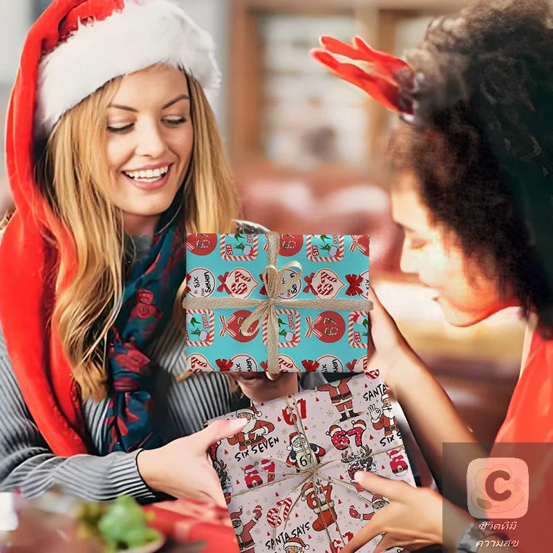 Cheerful Santa 67 Christmas Wrapping Paper, 6 7 Kids' Holiday Wrap, 67 Funny Gift Paper