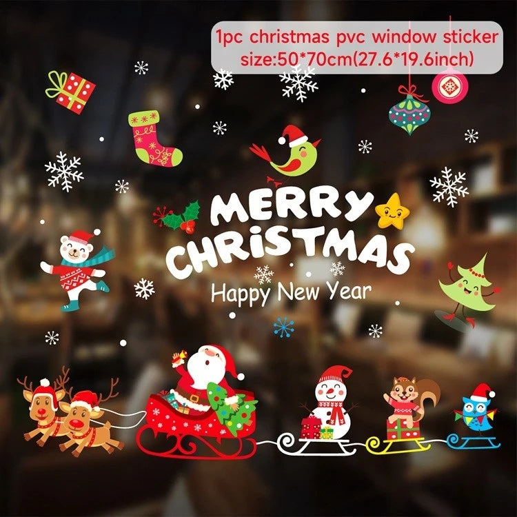Christmas Wall Window Stickers Christmas Decoration For Home 2024 Merry Christmas Ornaments Xmas Navidad Happy New Year 2025