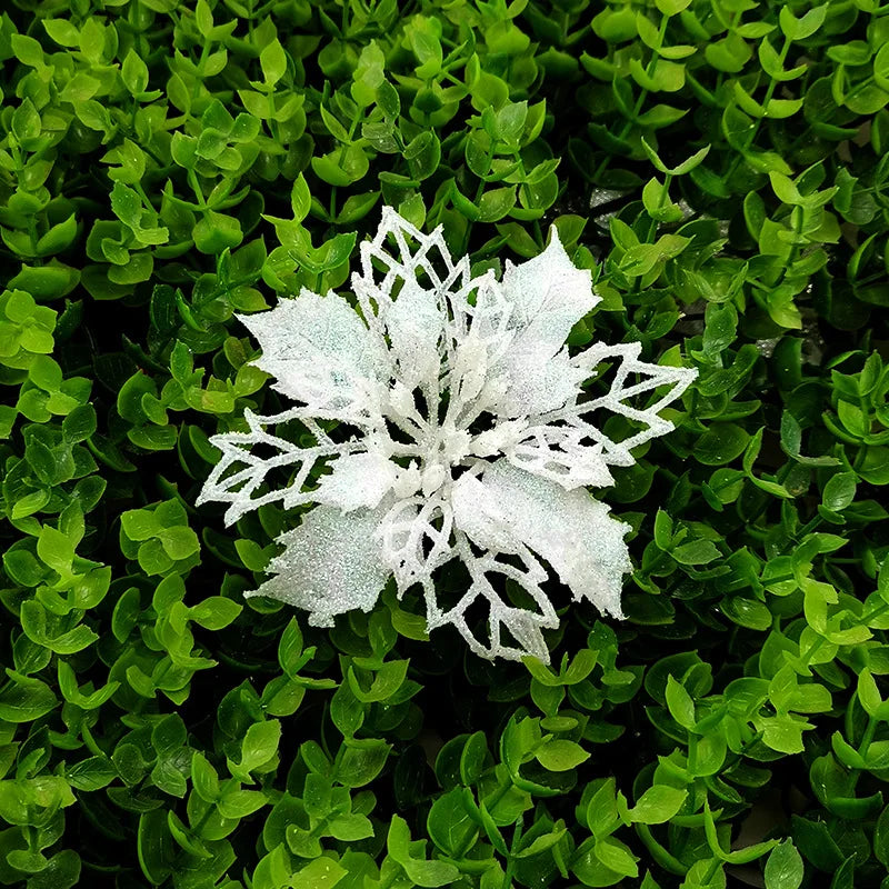 9cm Glitter Artifical Christmas Flowers Christmas Tree Wreath Decorations Fake Flowers Xmas Garland Ornaments New Year 2024