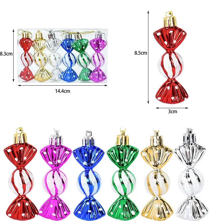 6pcs Christmas Candy Cane Pendants Red Candy Crutch Xmas Tree Hanging Decoration For Home New Year Gifts Navidad Noel Ornaments