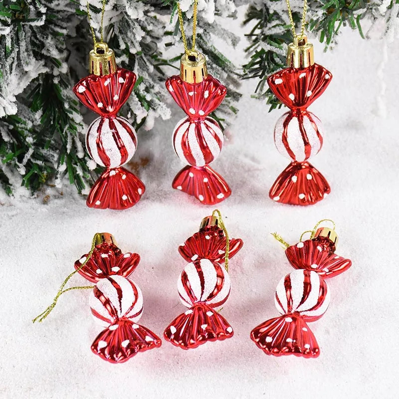 6pcs Christmas Candy Cane Pendants Red Candy Crutch Xmas Tree Hanging Decoration For Home New Year Gifts Navidad Noel Ornaments