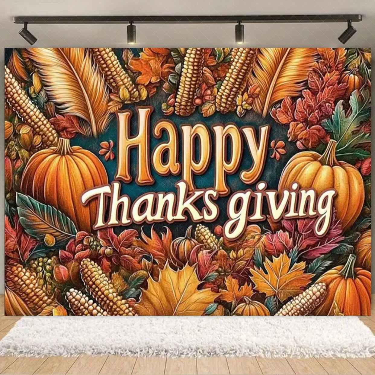 Autumn Harves Happy Thanksgiving Background Pumpkin Turkey Orange Backdrop Banner Party Decorations Supplies Family Party Gifts