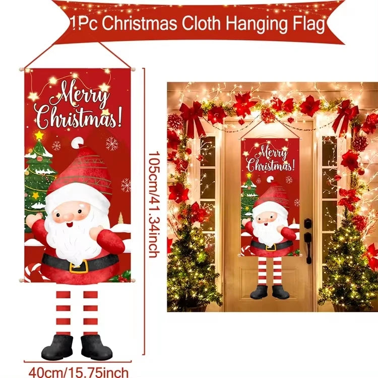 Merry Christmas Hanging Flag Christmas Decorations For Home 2024 Christmas Door Banner Xmas Gifts Navidad Happy New Year 2025