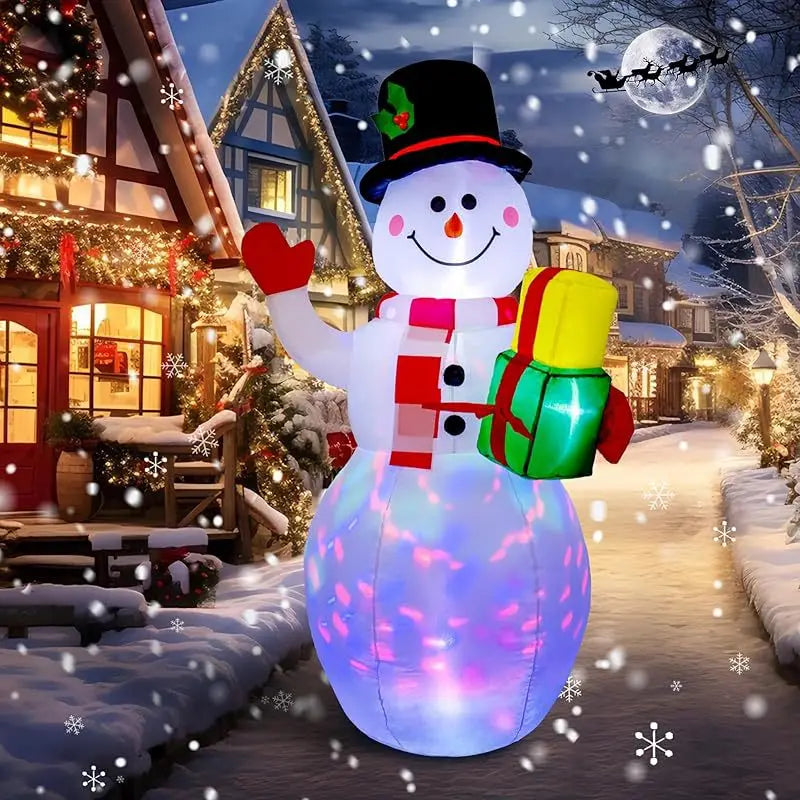 1.8m Christmas Inflatable Snowman Airblown Decor with LED Light Christmas Outdoor Courtyard Garden Doorway Ornaments Party Props