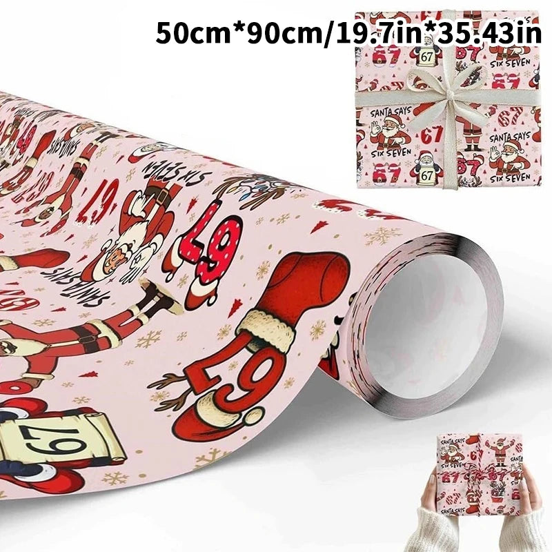 Cheerful Santa 67 Christmas Wrapping Paper, 6 7 Kids' Holiday Wrap, 67 Funny Gift Paper