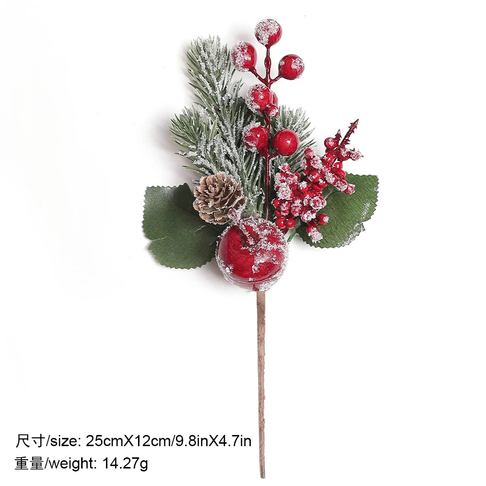 Christmas Decorations Red Berry Artificial Pine Bouquet Branch Xmas Tree Ornament Home Decor New Year 2025 DIY Gifts Accessories