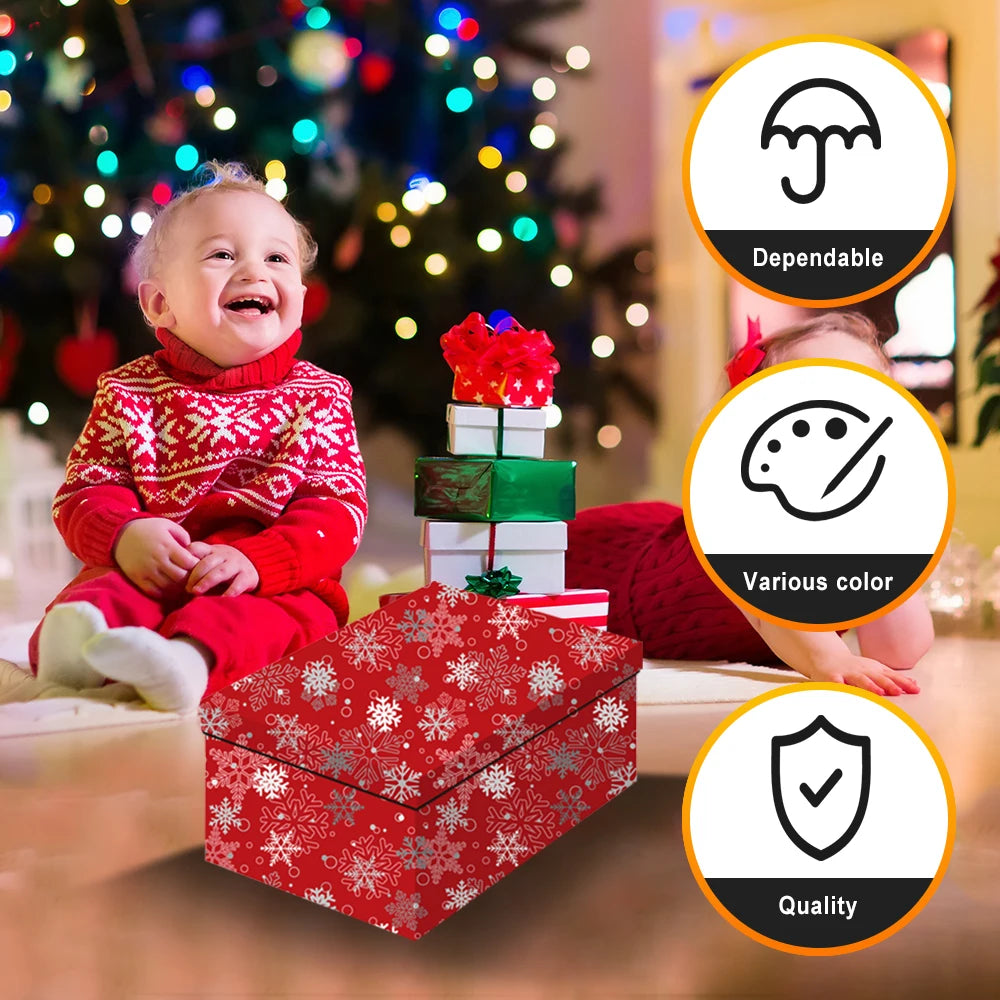 10 Pieces Christmas Snowflower Printed Gift Packaging Box Set Christmas Decorations for Holiday Gift Wrapping