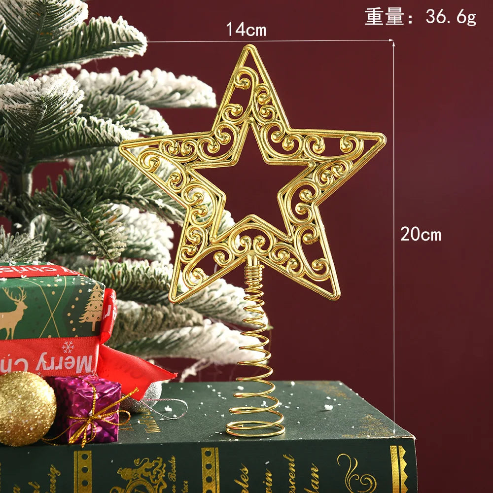 Gold Glitter Christmas Tree Top Iron Star Christmas Decorations For Home Xmas Tree Ornaments Navidad New Year 2024 Natal Noel