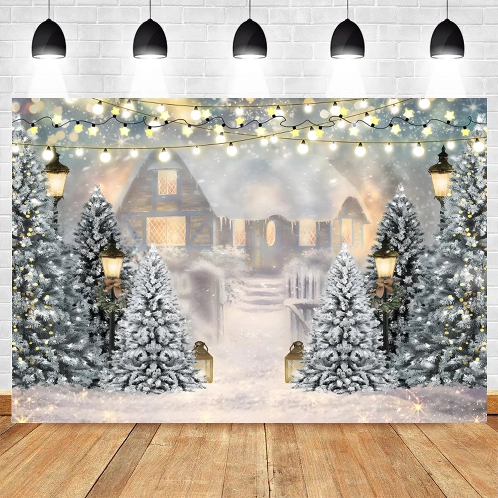 Christmas Photography Backdrop Xmas Tree Gift Toy Window Wood Door Kids Portrait Family Party Photo Background Decor Photostudio