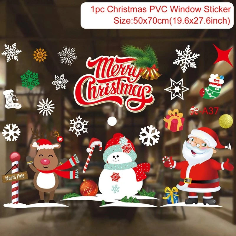 Christmas Wall Window Stickers Christmas Decoration For Home 2024 Merry Christmas Ornaments Xmas Navidad Happy New Year 2025