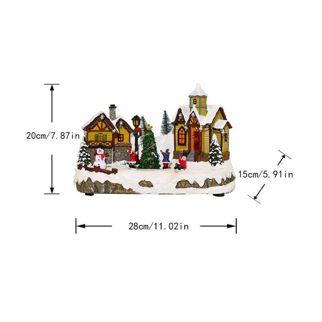 Christmas Luminous House Ornaments Scene Figurine Snow House Figurine Party Favors LED Light and Music for Home Holiday Table