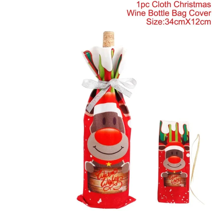 Christmas Wine Bottle Cover Merry Christmas Decoration For Home 2024 Christmas Ornaments Decor Happy New Year 2025 Navid Noel