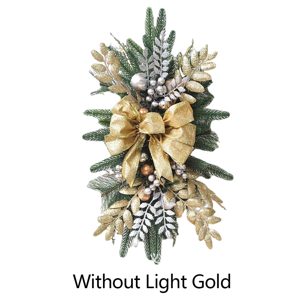 LED Artificial Garland Stair Wreath Prelit Christmas Wreath Garland Pine/Bow Light Up Cordless for Front Door Wall Window Stair