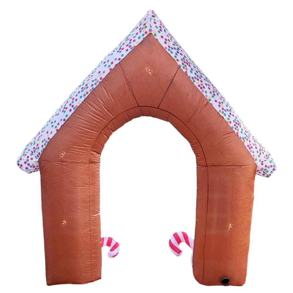 Christmas Inflatable Gingerbread House with LED Lights Candy Arch Inflatables for Outdoor Yard Lawn Holiday Party Decoration