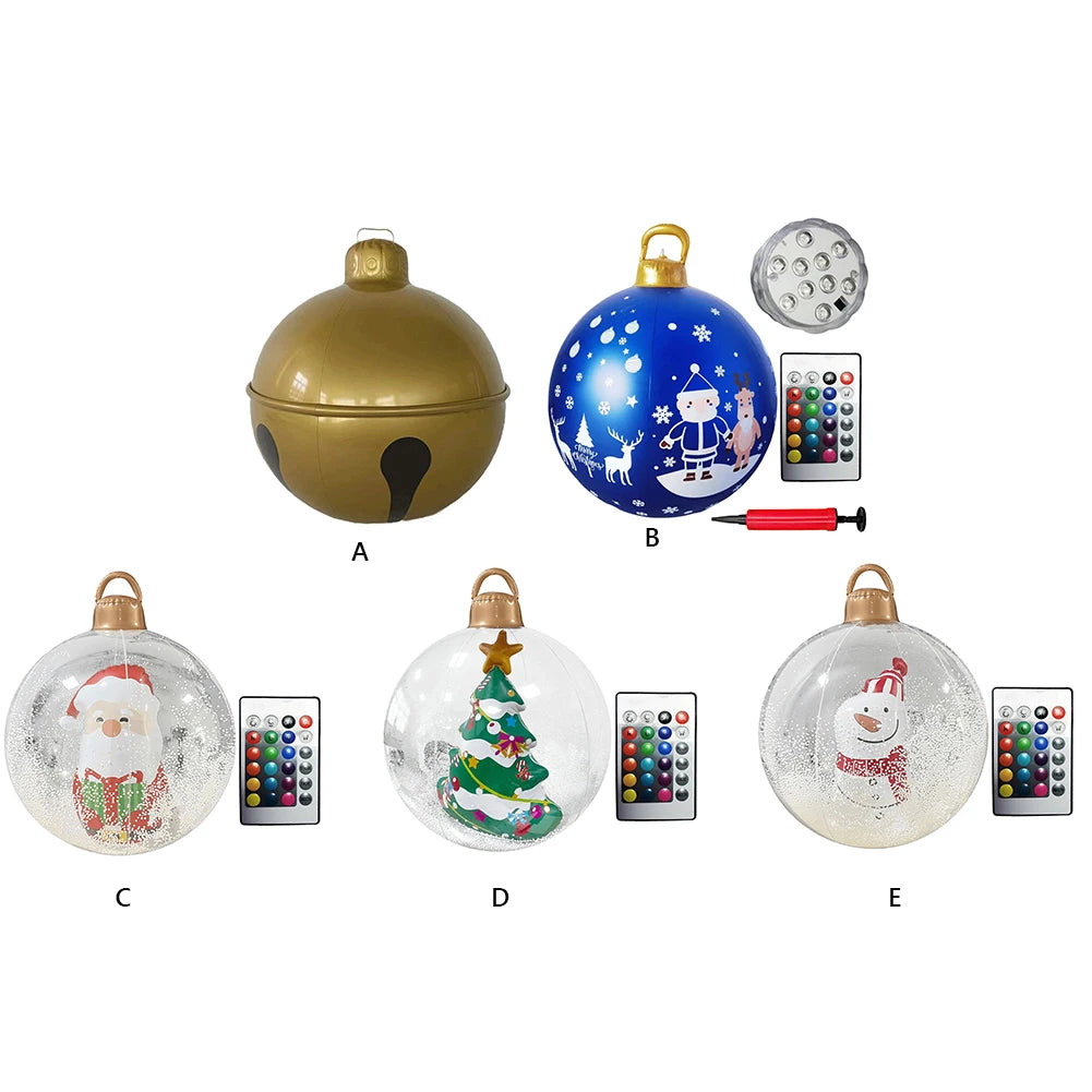 60cm Inflatable Christmas Ball With Light Santa Claus Snowman Christmas Tree Giant Big Large Christmas Balls Ornament Xmas Decor