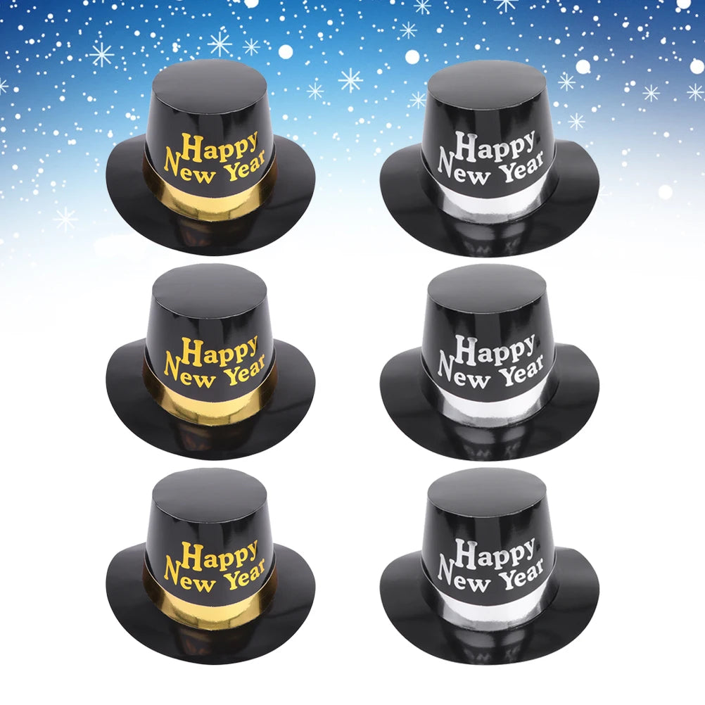 6 Pcs Black Gold Hat New Year Party Accessories for Year’s Cosplay Paper Hats Happy Top Favor Eve Man Years Favors Adult